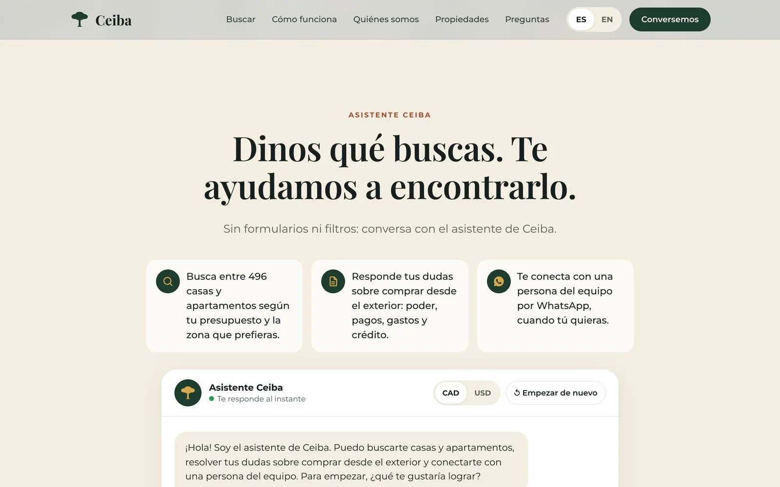 The Ceiba AI concierge answering in Spanish